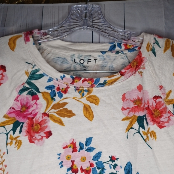 LOFT 100% Cotton Women's Floral Print Top - Cream and Pink Size S - Picture 5 of 16